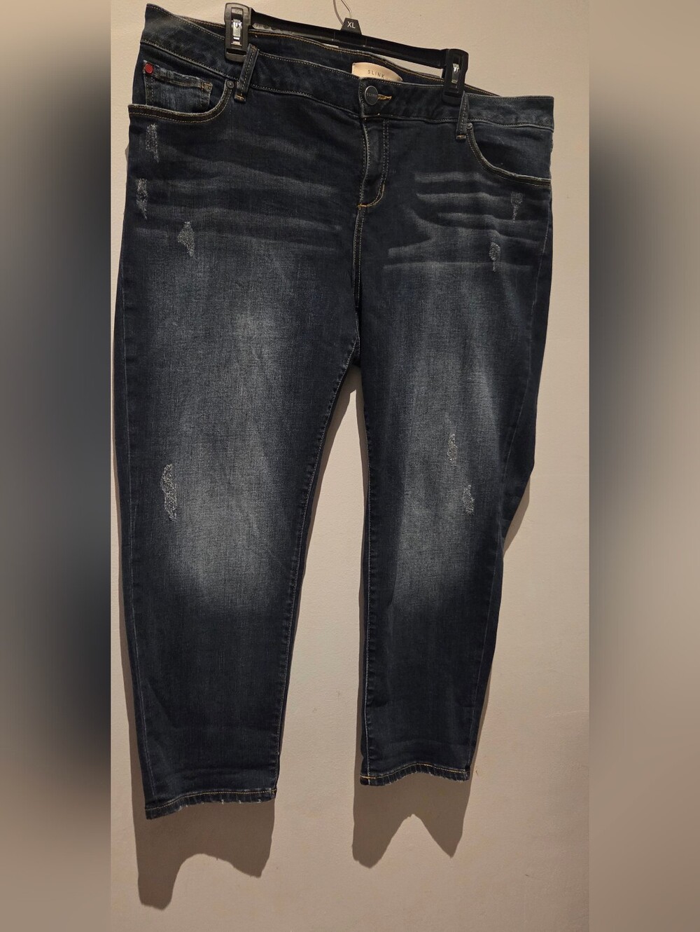 ​SLINK Jeans Womens Size 18 Dark Wash Distressed Stretch Skinny Denim Plus EUC